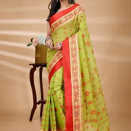 PuJoy Woven Design Pure Cotton Taant Saree-49