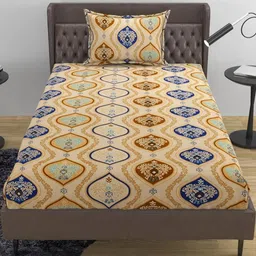 Lunar Days Cream-Coloured Floral 160 TC Single Bedsheet with 1 Pillow Covers-picture-16