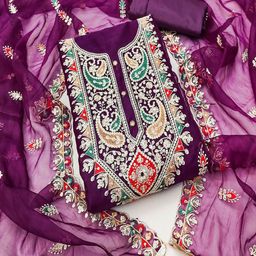ASISA Embroidered Organza Unstitched Dress Material-image-91