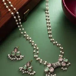 Anouk Silver-Plated Kundan Studded & Beaded Jewellery Set-55