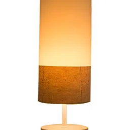WAABI - SAABI Off White & Brown Wooden Cylindrical Shaped Table Lamp-11