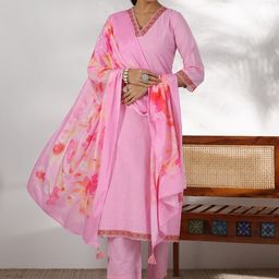 Libas Floral Embroidered Thread Work Pure Cotton Straight Kurta with Palazzos & Dupatta-picture-35