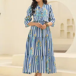 Rain & Rainbow Printed Pure Cotton Fit & Flared Midi Dress-image-35