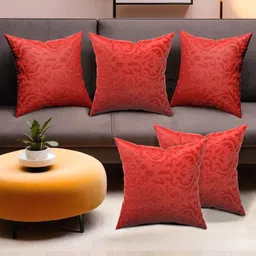 RUBOXA Red Set of 5 Ethnic Motifs Velvet Square Cushion Covers-25