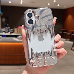 Luxury Kase Shockproof Quirky Chrome 3D Fangs iPhone 16 Plus Back Case-9