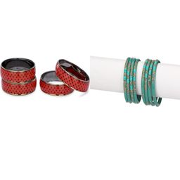 SOMIL Set Of 12 Red Alloy Artificial Stones & Beads Bangles-picture-36