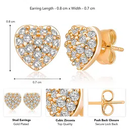 Peora Gold-Plated Cubic Zirconia Studded Heart Shaped Studs With Red Rose image 5