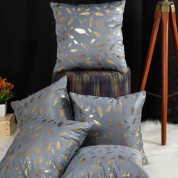 RADECOR Grey & Gold-Toned Set of 5 Ethnic Motifs Square Cushion Covers-image-83