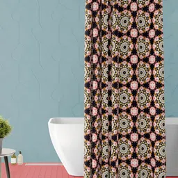 ArtzFolio Peach Colored & Black Printed Waterproof Shower Curtain-image-39