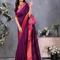 vj fashion Magenta Silk Blend Kasavu Sarees-picture-12