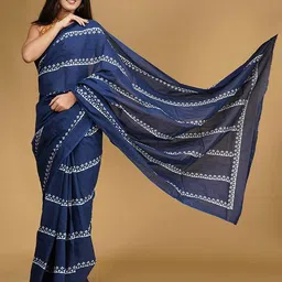 Craft Musium Striped Pure Cotton Bagru Saree-image-93