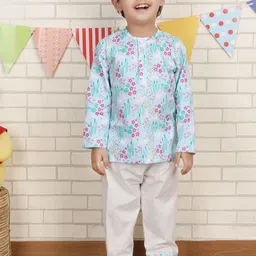 Polka Tots Boys Floral Printed Regular Pure Cotton Kurta with Pyjamas-image-59