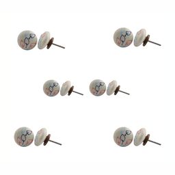 Indianshelf 6-Pcs White & Blue Leaf Printed Ceramic Knobs-17