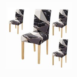 FAVRIA 4 Pcs Black & Grey Printed Stretchable Dining Chair Covers-13