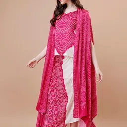 TWAM SUNDARA Bandhani Printed Crepe Top With Open-Front Jacket & Draped Skirt image 4