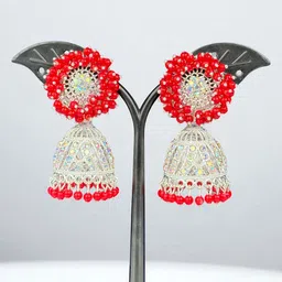 shreeji jewels Artificial Stones Studded & Beaded Dome Shaped Jhumkas-picture-1