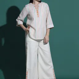 FFU Striped Mandarin Collar Tunic With Palazzo-image-44