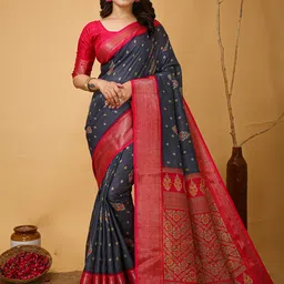 HERE&NOW Woven Design Zari Silk Cotton Kanjeevaram Saree-27