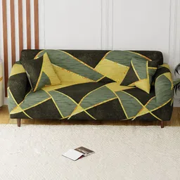 Aura Green & Yellow Printed Polyester 1 Piece Sofa Cover With Arms-image-90