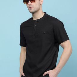 Crimsoune Club Band Collar Short Sleeves Cotton Straight Kurta-image-95