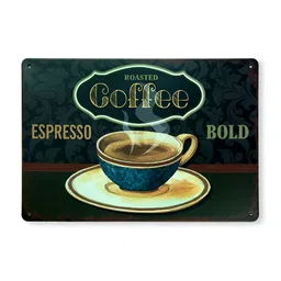 eazy wagon Brown & White Printed Metal Number Plates Wall Sign-Roasted Coffee Espresso-58