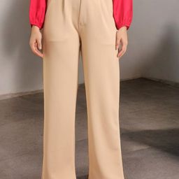 FITHUB Women Loose Fit High-Rise Wrinkle Free Pleated Trousers-image-8