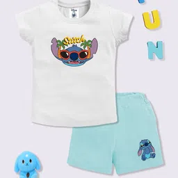 YK Disney Girls Lilo & Stitch Printed Pure Cotton T-shirt with Shorts-image-63