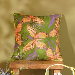 Pure Home and Living Green & Orange Floral Velvet Square Cushion Covers-11