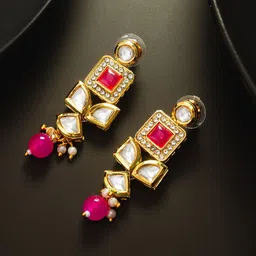 Anouk Gold Plated kundan Stones Studded & Beaded Classic Drop Earrings-35