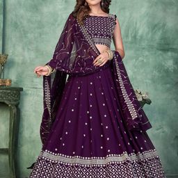 Warthy Ent Embroidered Thread Work Semi-Stitched Lehenga & Unstitched Blouse With Dupatta-16