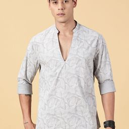 VALEN CLUB Men Geometric Yoke Design Chikankari Kurta-picture-20