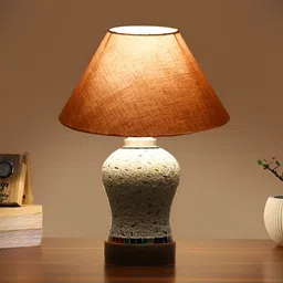 Devansh Grey & White Printed Frustum Shaped Wooden Table Lamp image 4