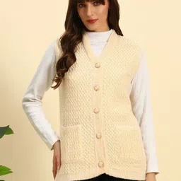 BUDAPEST Women Beige Woolen Cardigan-picture-12