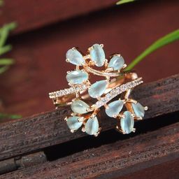 SGA FASHION Rose Gold-Plated Zircon Stone Studded Finger Ring-image-82