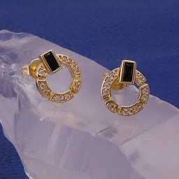 EL JOYERO Gold Plated Onyx & CZ Studded Contemporary Studs Earrings-image-17