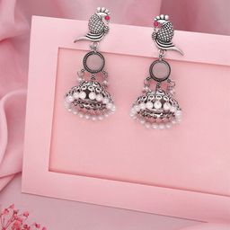 Anouk Silver Plated Artificial Stones Studded Dome Shaped Jhumkas-13