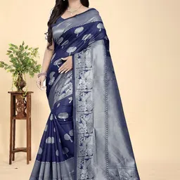MORDEN MUSE Woven Design Zari Kanjeevaram Saree With Unstitched Blouse-picture-19