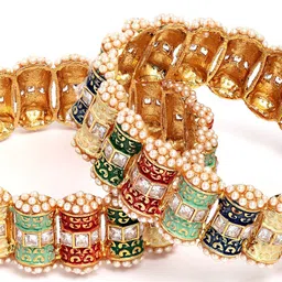 KARATCART Set Of 2 Gold-Plated & Red Stone Studded Rajwadi Bangle image 4