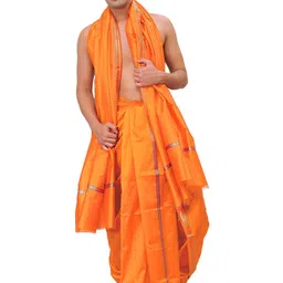 Exotic India Men Art Silk Dhoti and Angavastram-55