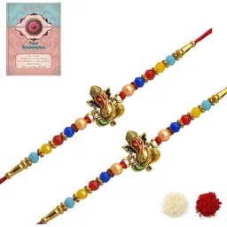 MEIRA JEWELLERY Set Of 2 Designer Rakhis With Greeting Card & Roli Chawal-image-62