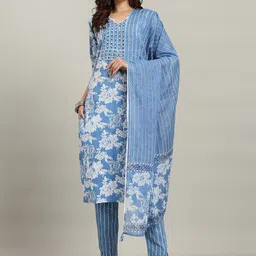 Meena Bazaar Women Floral Printed Regular Kurta with Trousers & Dupatta-71