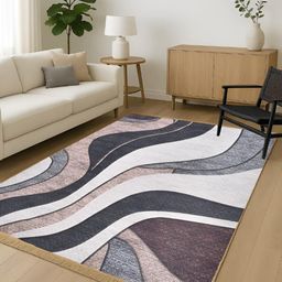 Myntra Elegant Homes Grey Abstract No Shredding Polyester Carpet-3