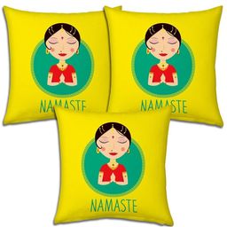 Indigifts Set of 3 Yellow Printed Square Cushion Covers-9