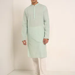 indus route by Pantaloons Striped Mandarin Collar Cotton Dobby Pathani Kurta-picture-31