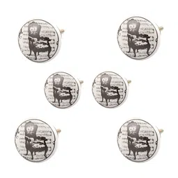 Indianshelf 6-Pcs White & Black Chair Printed Ceramic Knobs-20