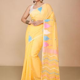 BENGAL HANDLOOM Anchal Beki Temple Border Woven Design Jamdani Saree-image-17