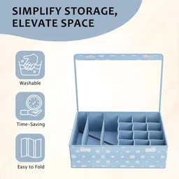 Kuber Industries Blue & White Printed Reusable Drawer Organisers With Transparent Lid image 2