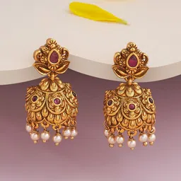 Kushal's Fashion Jewellery Gold-Plated Ethnic Antique Dome Shaped Jhumkas Earrings-10