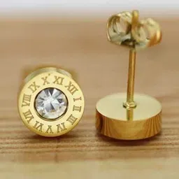 Bling Queen Stainless Steel Gold-Plated Artificial Stones Studded Circular Shaped Studs-20
