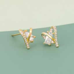 Kushal's Fashion Jewellery Rhodium-Plated Zircon Studded Heart Shaped Studs-30